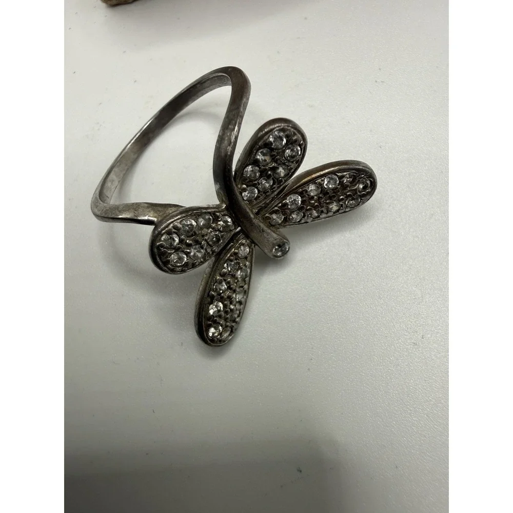 925 Sterling Silver‎ Dragonfly Ring Pave CZ Wings Statement Ring